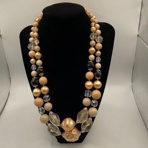 Vintage Acrylic Peach, Black and Silver Bead Necklace